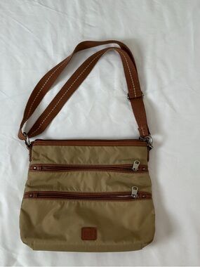 The Sak Tan Crossbody Messenger Bag with Brown Strap
